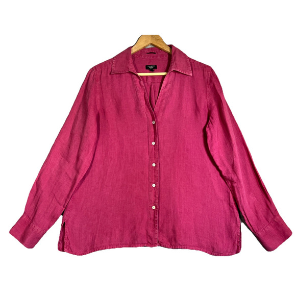 Talbots Shirt Women's 12P Petite Soft Red 100% Irish Linen Button Down Blouse - Picture 1 of 12